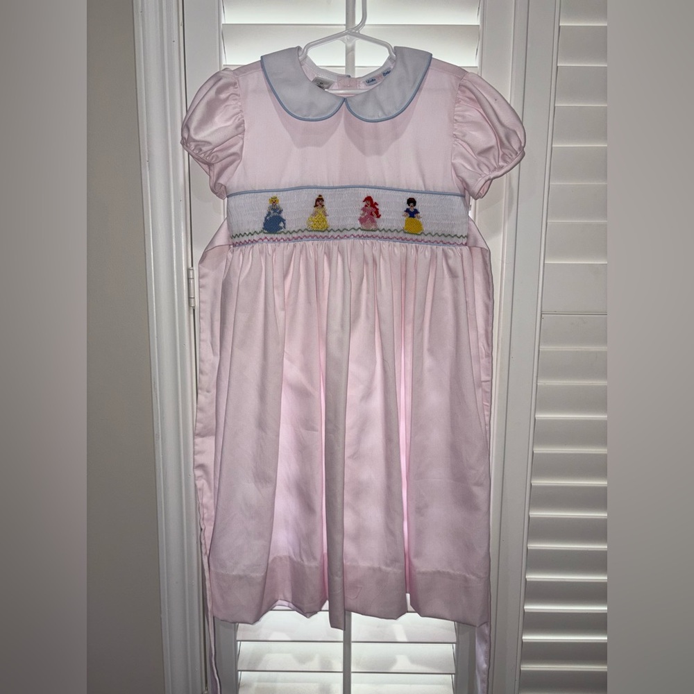 Pink Smocked Dress with Princess Embroidery